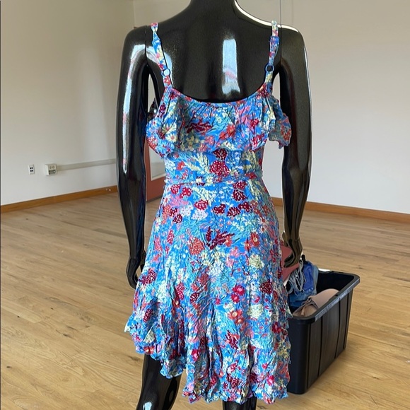 Blue Asymmetrical Smocked Sundress with ruffle - Picture 5 of 9